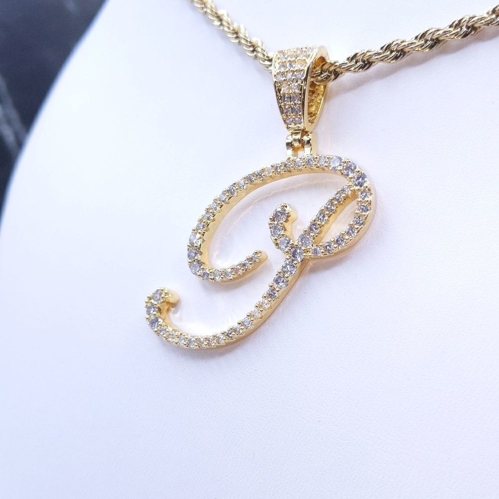 18"Rope Chain - Gold Finish Cursive P. Initial - image 3